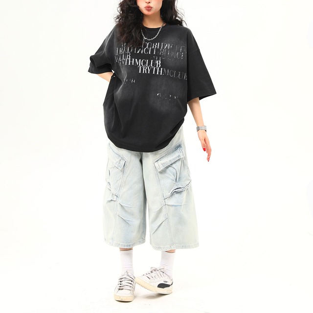 グラデーションメタリック風ロゴプリントTシャツ 2col   R00340