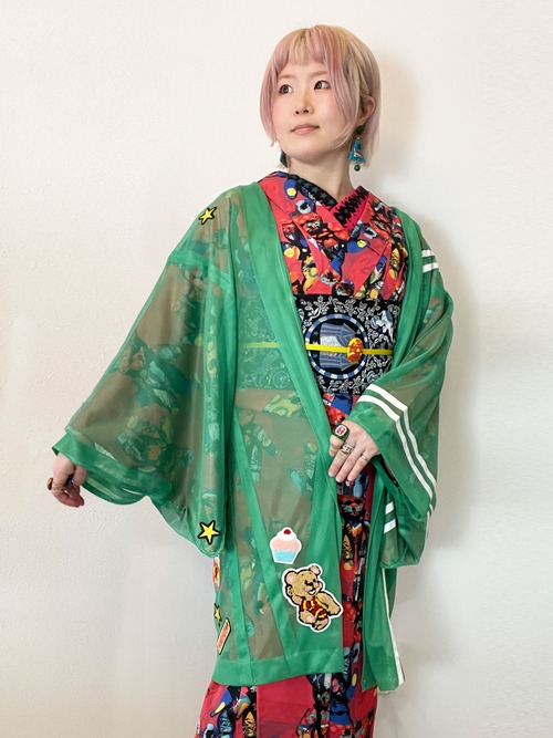 グリーンメッシュ・ツーライン単衣羽織