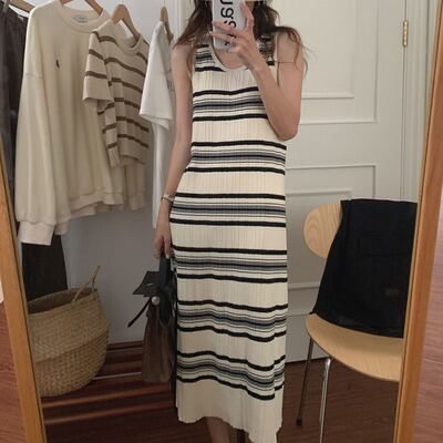 2カラー ワンピース ロングワンピース タイト ボーダー ロング丈 ノースリーブ ラウンドネック クルーネック カジュアル Ladiesfashion Kandk 2カラー ワンピース ロングワンピース タイト ボーダー ロング丈 ノースリーブ ラウンドネック クルーネック カジュアル Ladiesfashion Kandk