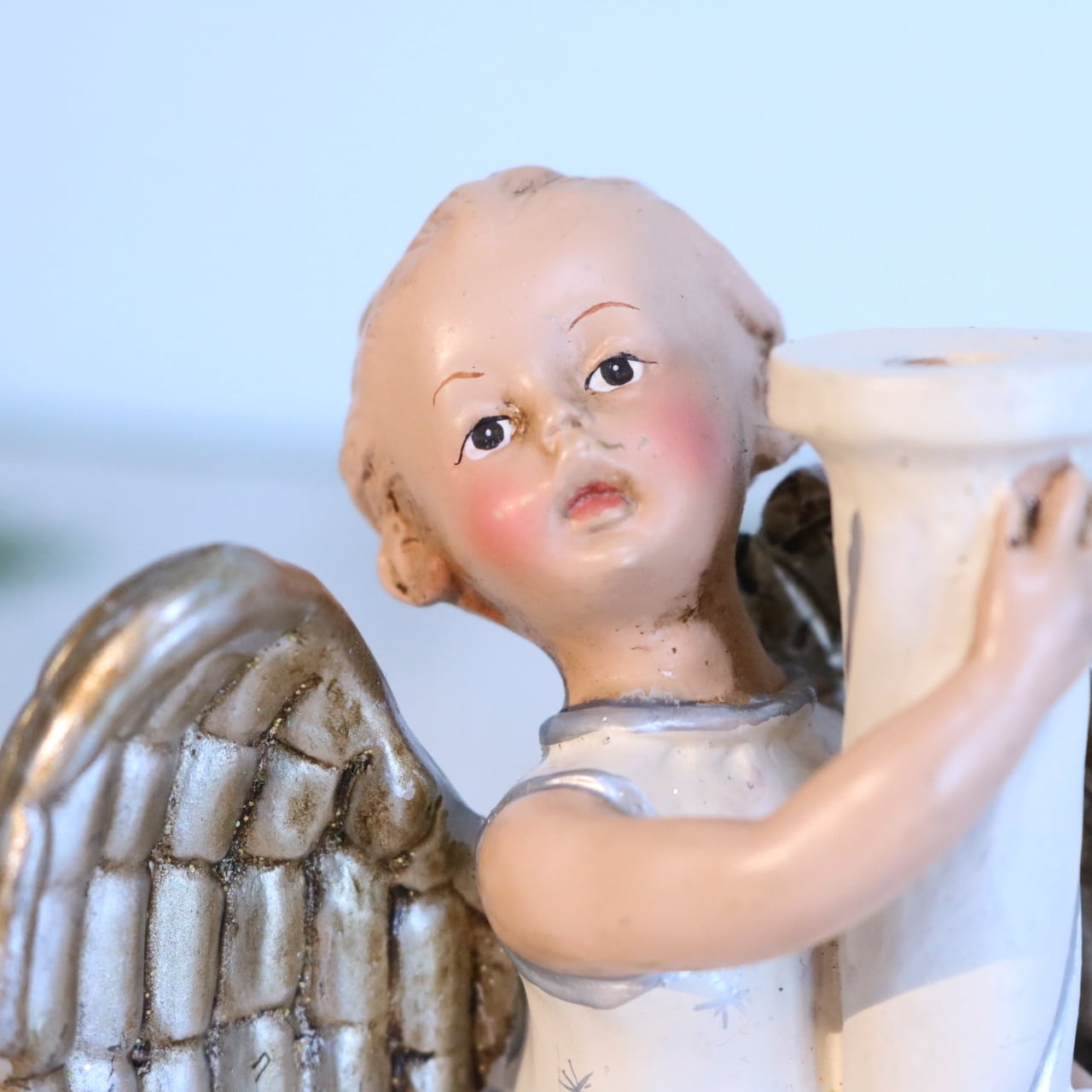 美品ヨーロッパ アンティーク木製 天使 人形 貴重横19センチ