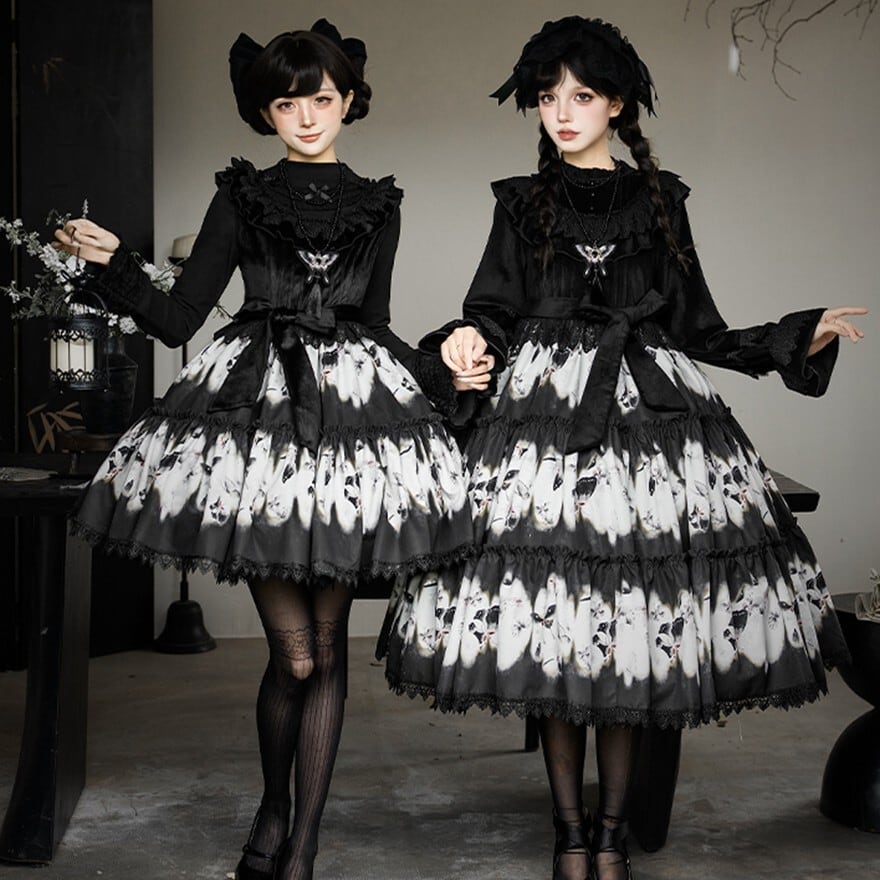 【イチゴ ♪】ゴスロリ 黒 M+Lサイズの2セット 楽天市場】ゴスロリ ワンピース 半袖 長袖 2way 病みかわ クモ 魔女