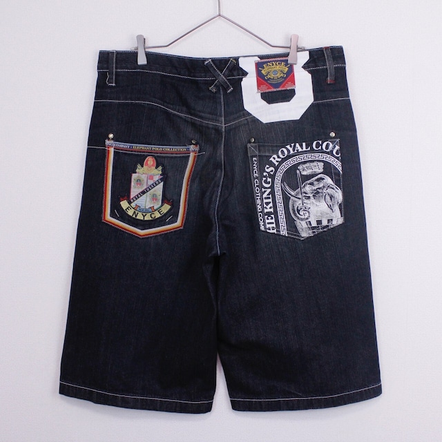 【Caka act2】"ENYCE" Wappen Design Denim Baggy Denim Shorts