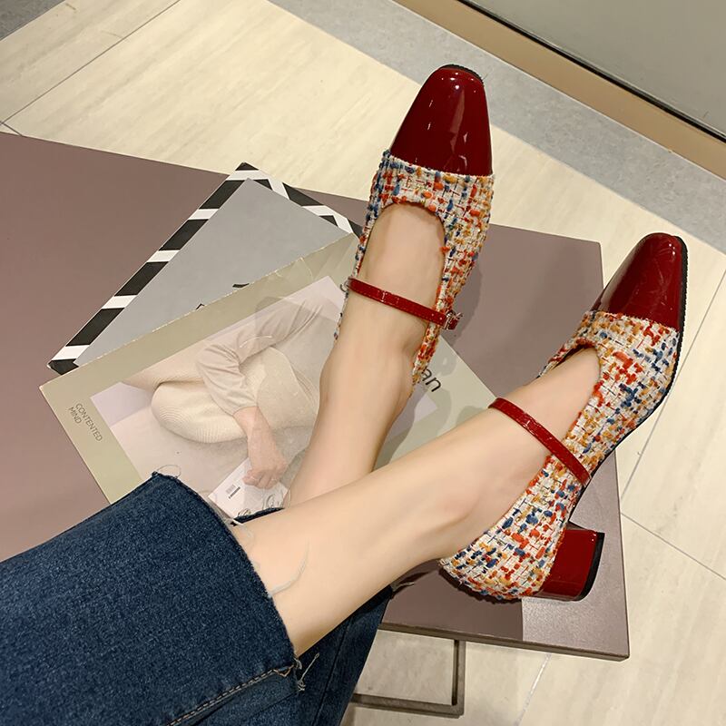 靴女性2020春の新しいファッションシックなステッチエンドウシューズ小さな香り厚いヒール気質カジュアルシューズ 部族の婦人靴3094065
