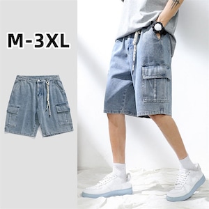 ハーフパンツ ハーフデニムパンツ メンズ ブルー M-3XL カジュアル ショートパンツ デニム 23zm89