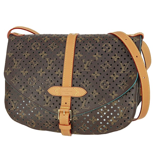 Used LOUIS VUITTON ルイヴィトン ショルダーバッグ フローレ ソミュール モノグラム ペルフォ ターコイズ M93998 パンチング ブラウン メッセンジャーバッグ 超美品