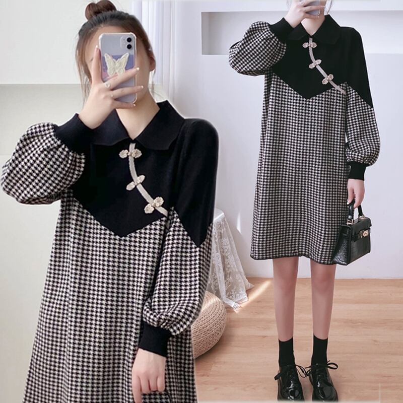 Angelシリーズ チャイナ風ワンピース ニットワンピース 中華服 ゆったり 可愛い 配色 淑やか Poloネック Elegant Angelシリーズ チャイナ風ワンピース ニットワンピース 中華服 ゆったり 可愛い 配色 淑やか Poloネック Elegant