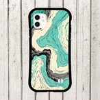 受注生産 iPhoneケース 水色と黒の流線マーブル｜紙マーブリング MARB035C