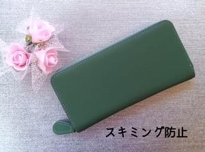ウォレット　【nsw-30007n】【本牛革（トップレザー）】【スキミング防止】多機能長財布 レシート 家 計 管理　モスグリーンのみ
