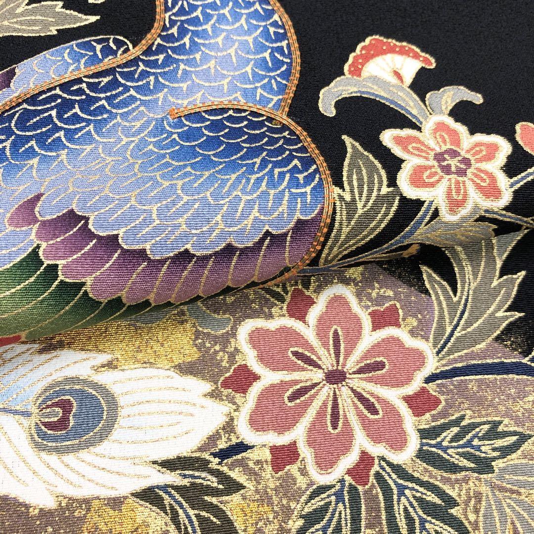 黒留袖 作家物 美しい孔雀に花柄 金駒刺繍 しつけ糸 トールサイズ K-3266 | リユース着物わびさび