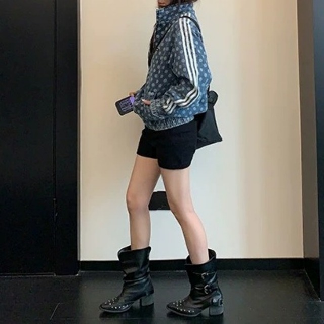 ドットパターントリプルラインデニムブルゾン 2col R02701