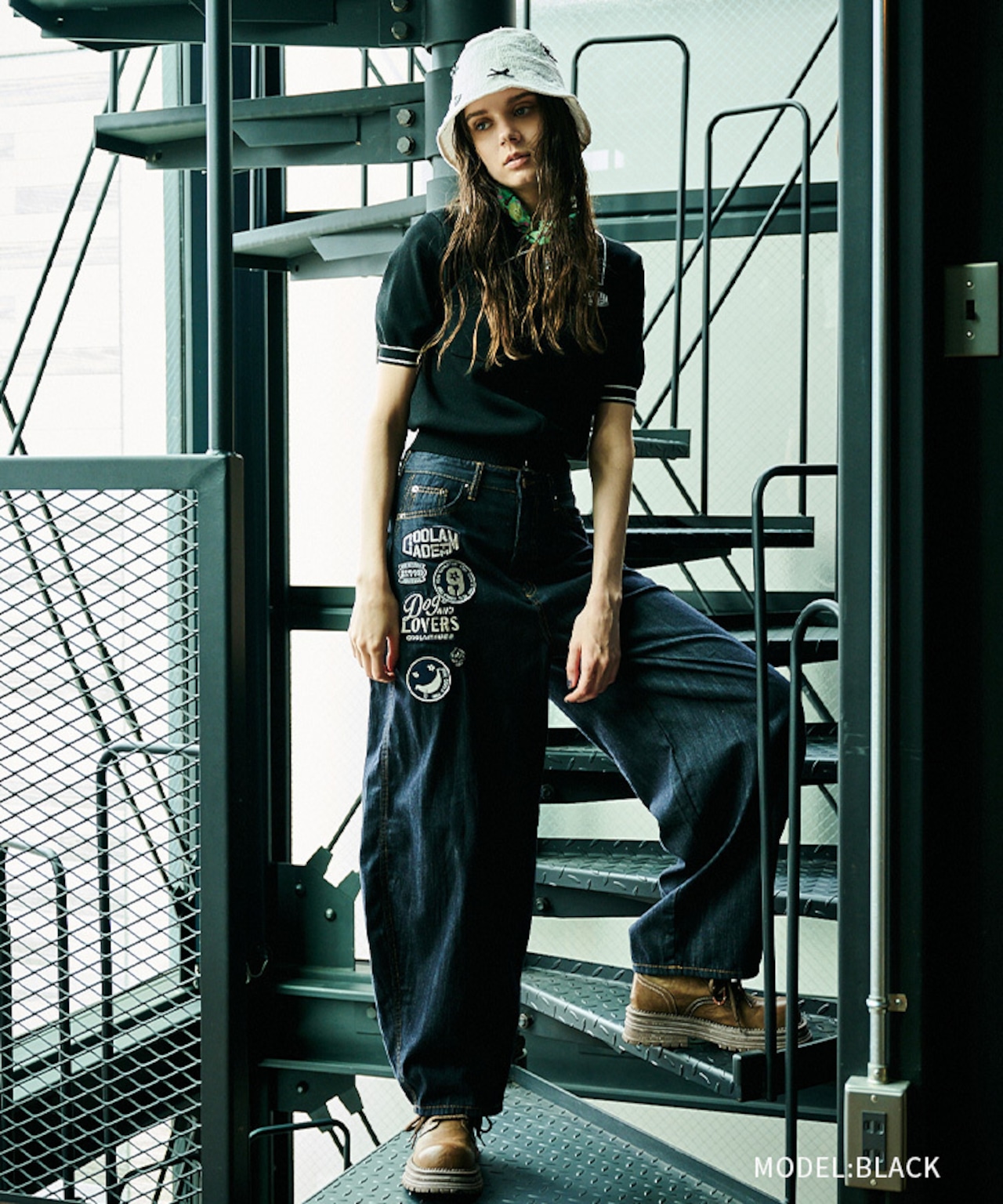ジップアップポロニットTOPS (BLACK) CQ-49027