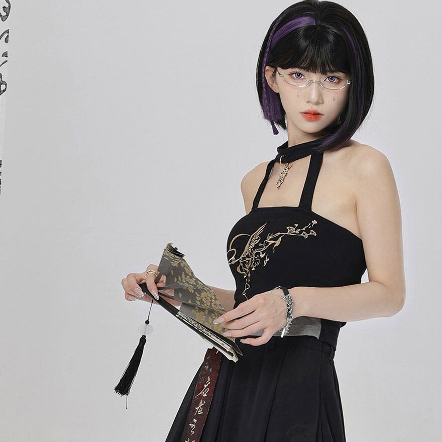 チャイナ風服 キャミソール アクセサリー付き ホルターネック 卿棠