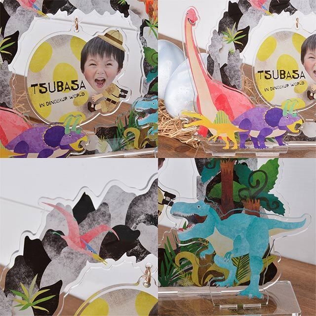 写真入り 名入れ ゆらゆらアクリルスタンド 恐竜 ティラノサウルス トリケラトプス ブラキオサウルス スピノサウルス プテラノドン 名入れ 手書きメッセージ入り記念品 コハレ