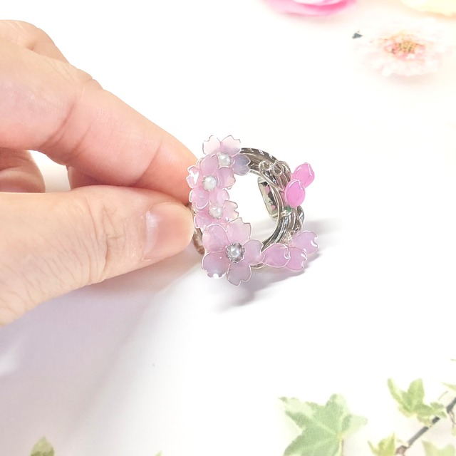 帯留め　桜　温度で色が変わる？！　　ディップフラワーアクセサリー　カラフルバージョン 着物