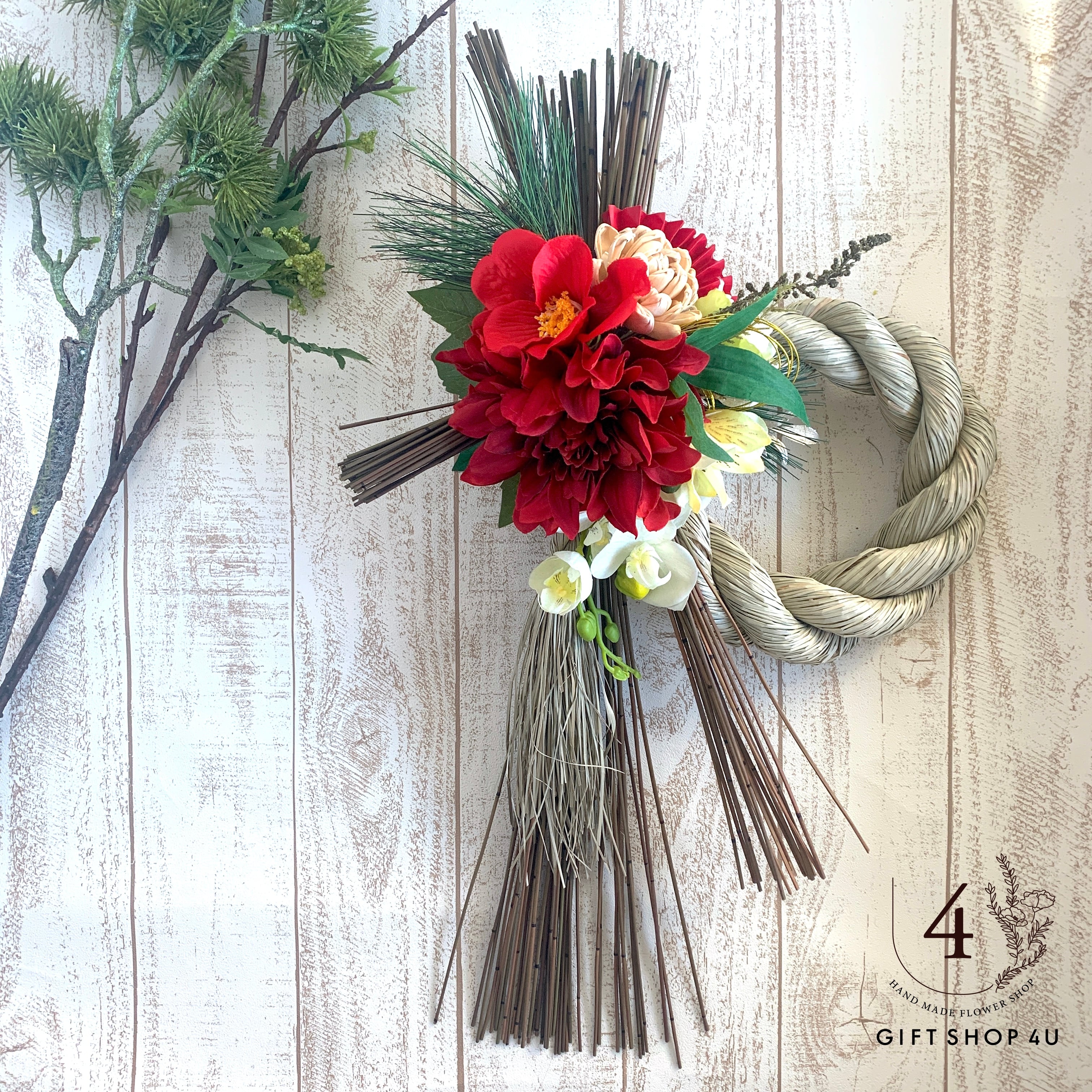 赤いダリアのしめ縄タッセル ♡ 紅白 ♡ お正月飾り 2023