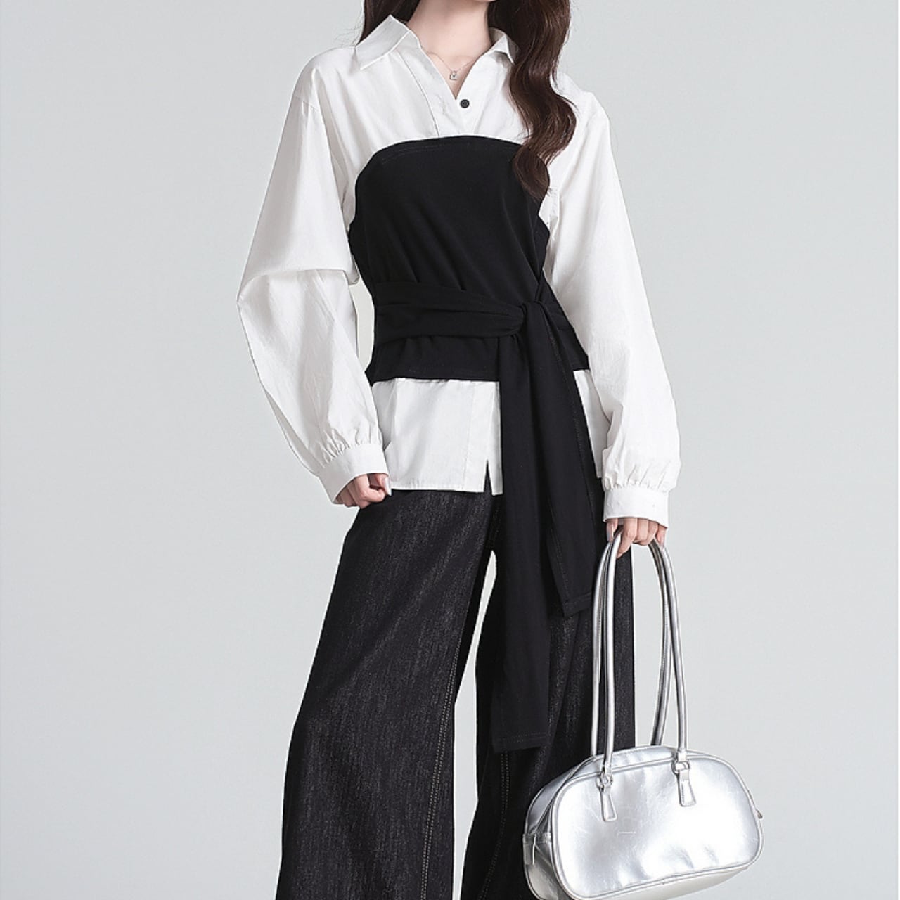 Band Collar Shirt Waist Ribbon L00434