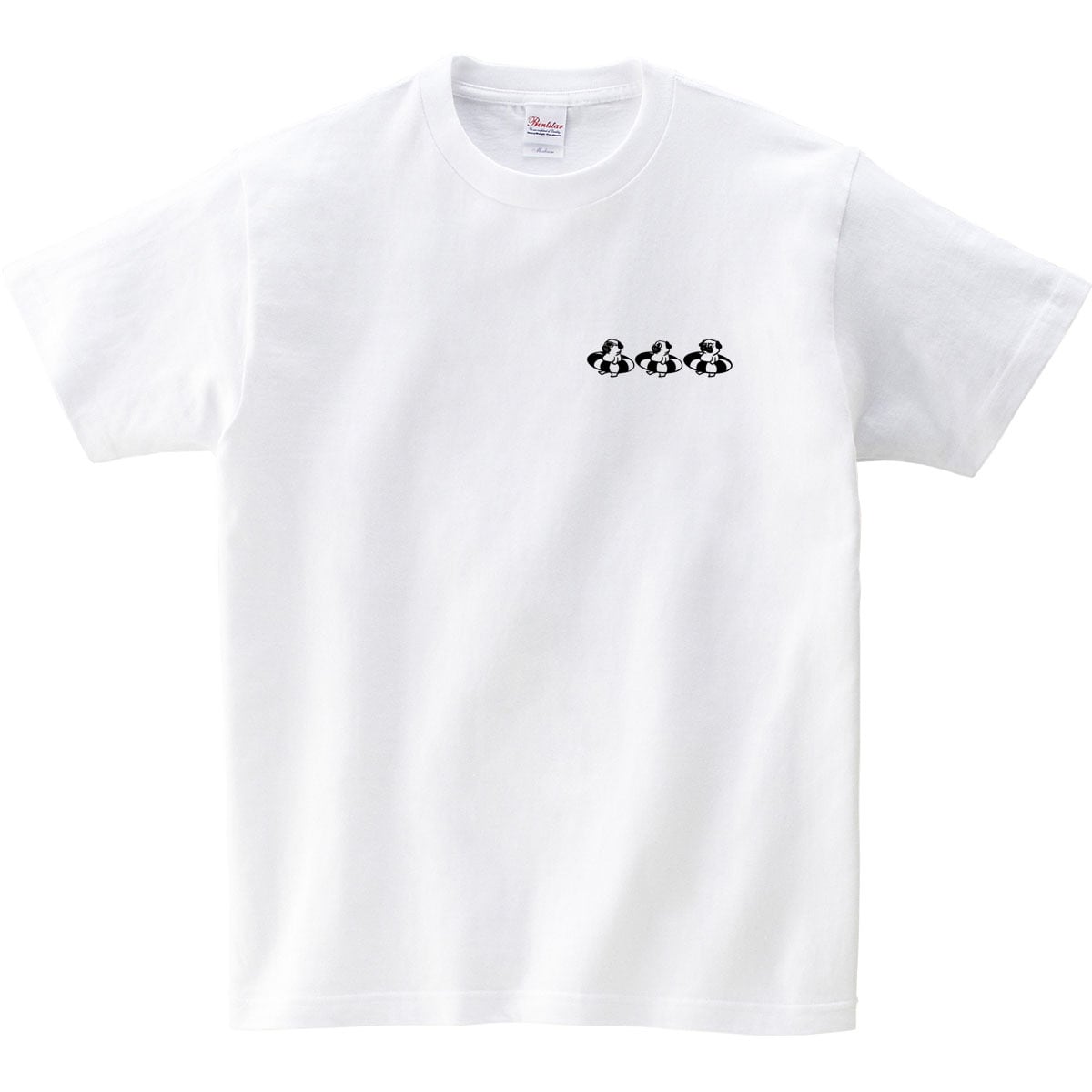三つ子のパグ 海水浴 Tシャツ dog86 海 夏休み 犬 ブヒ ゆるい 手描きイラスト パグ 犬好き 犬服