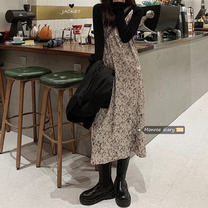 スタンダードフローラルドレス オータムウィンタースカート ロングAライン レトロ 秋物 冬物 花柄 モンロー8484955542