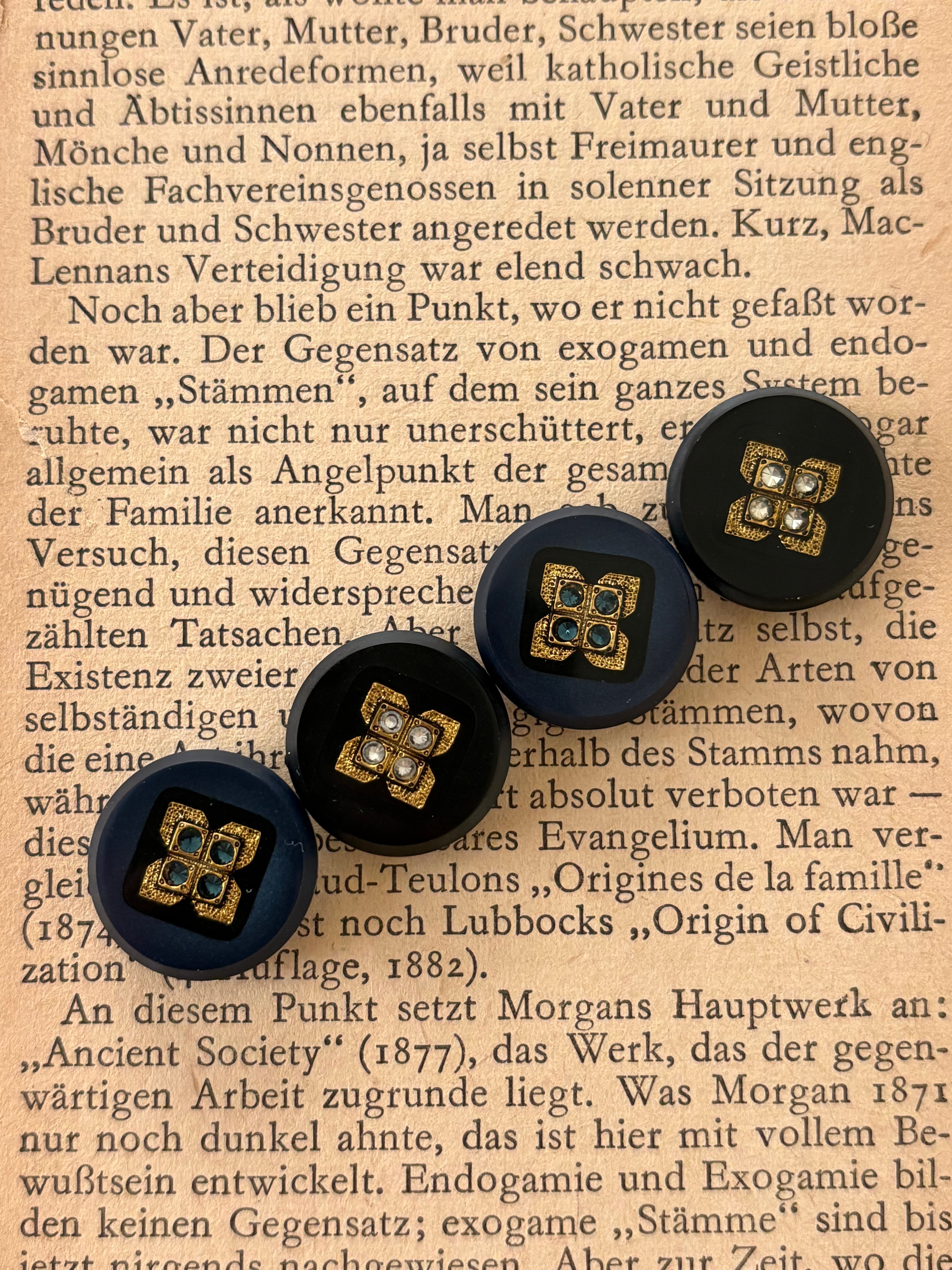 18mm Japanese ヴィンテージボタン ブラック/ネイビー×ゴールド ストーン アクセサリーパーツ 装飾材