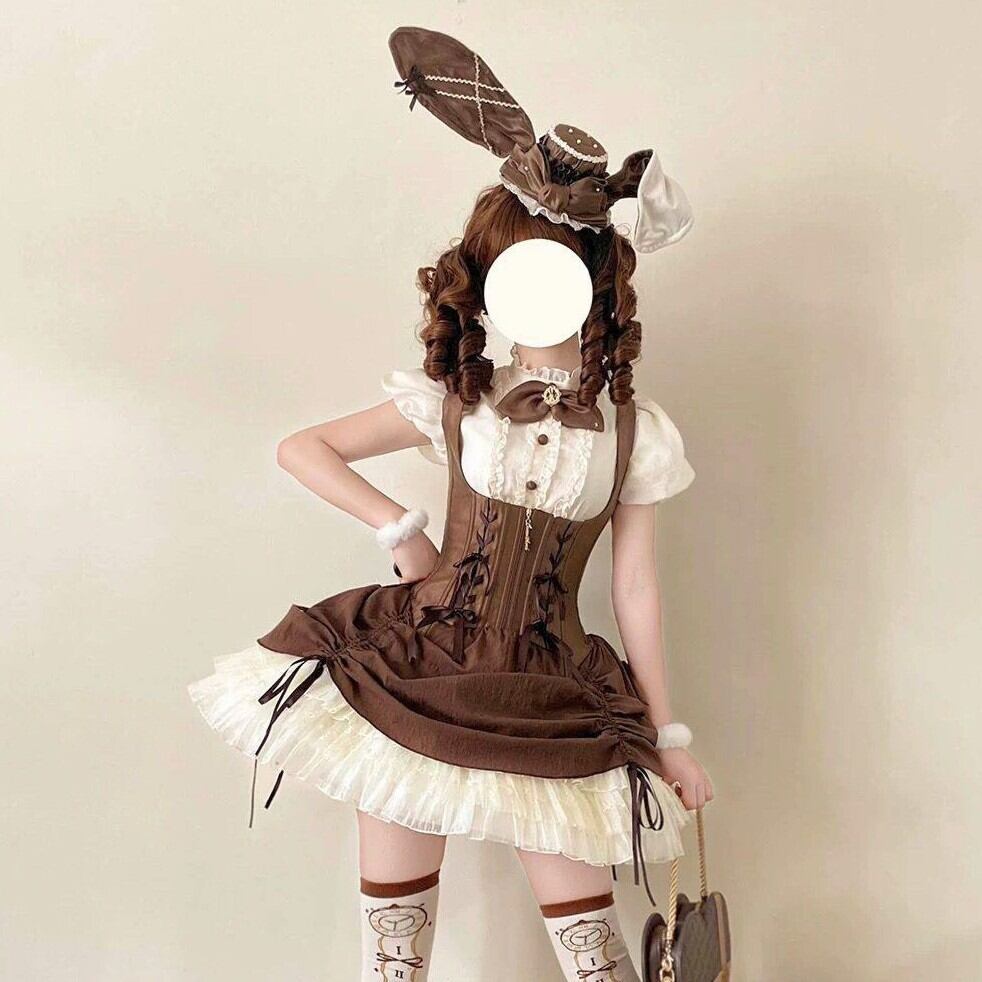 ロリータ 甘ロリ バニー ブラウス ジャンスカ ハット セット 4color