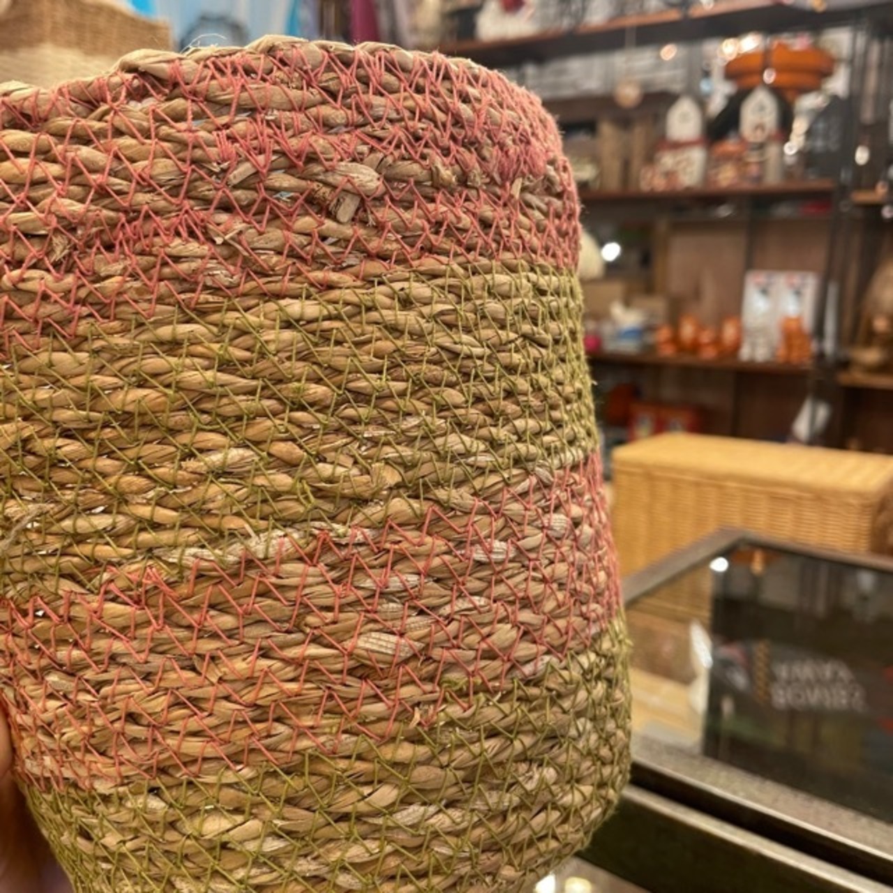 Bangladesh Nursery pot 2color pink green / ナーセリーポット 園芸 室内 観葉植物 水草 カゴ 編み物 手編み ハンドメイド かわいい グリーン ピンク 天然素材 バングラデシュ リビング雑貨 インテリア
