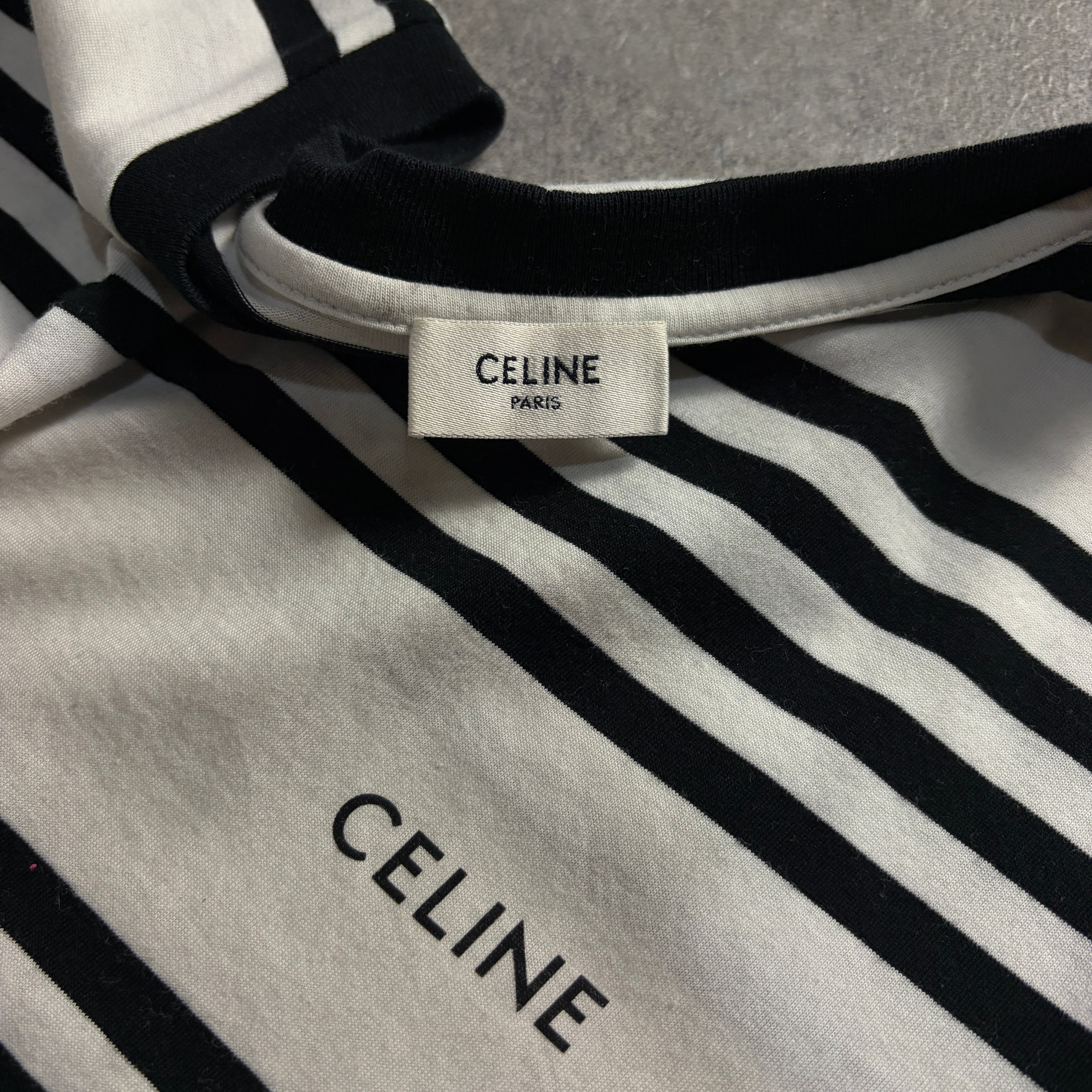 美品 CELINE ボーダーTシャツ メンズライン 胸元ロゴ | LOST