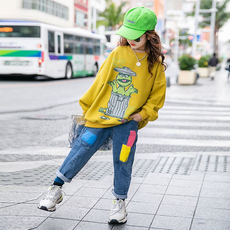 ガールズスプリングエインスタイルセーター2021新バージョンのビッグチルドレンルーズチルドレン春秋長袖ネットレッドトップ トレンディボーイ56856338666