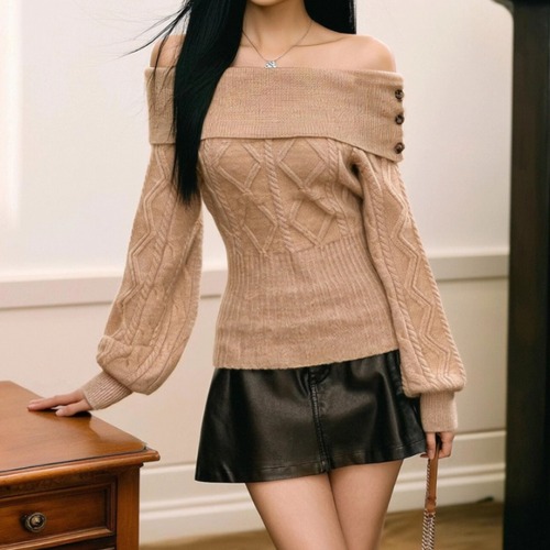 オフショルダーニットプルオーバー ・74624