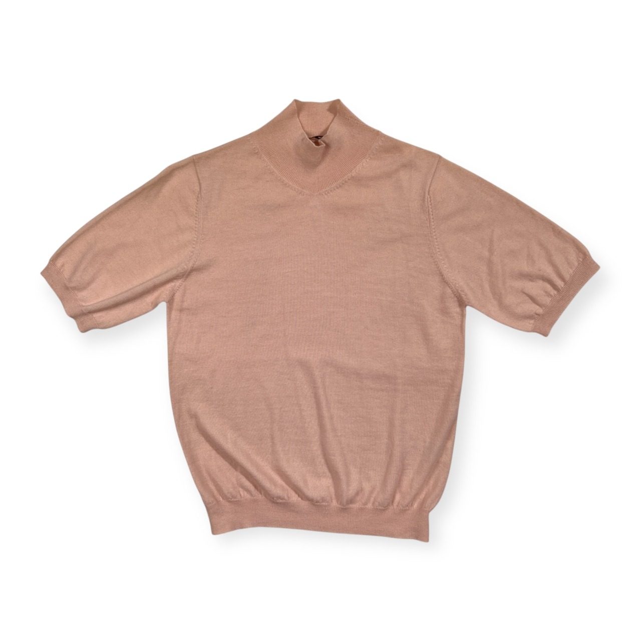 カシミヤ100% CASHMERE ハイネック 半袖 カシミア ハイゲージニット セーター サイズ M /ピンク/レディース