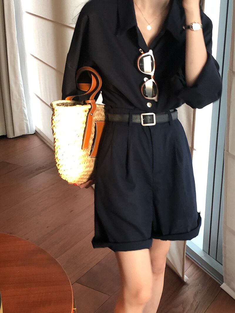 サマーネイビーブルーシャツ ショーツ 夏物 ブルマー モンロー23958464198