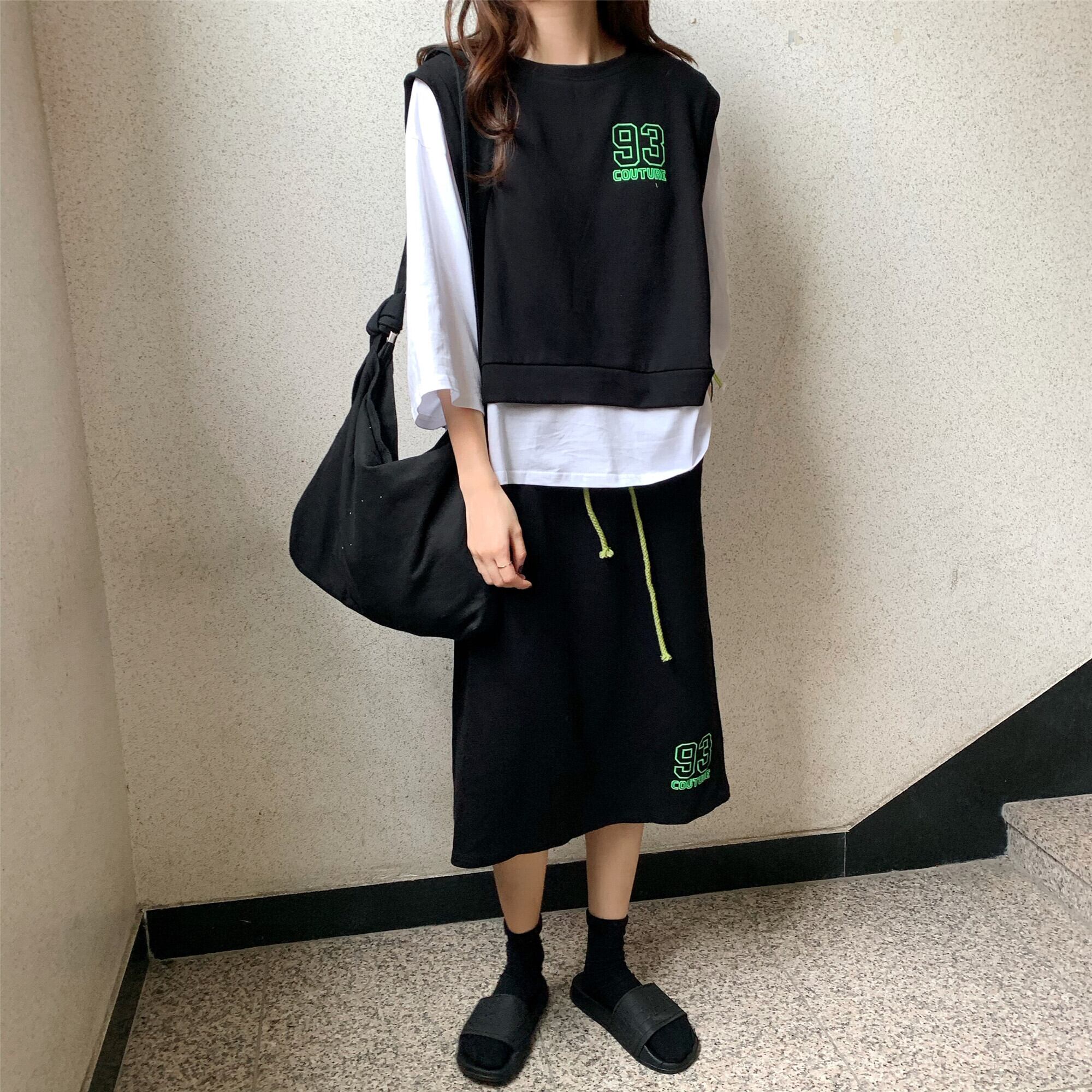 セーターウィメンズ2020年初秋新作ルーズルーズツーピースブラウス+ハイウエストレースアップAラインスカートツーピース クレセントシティ49381979536