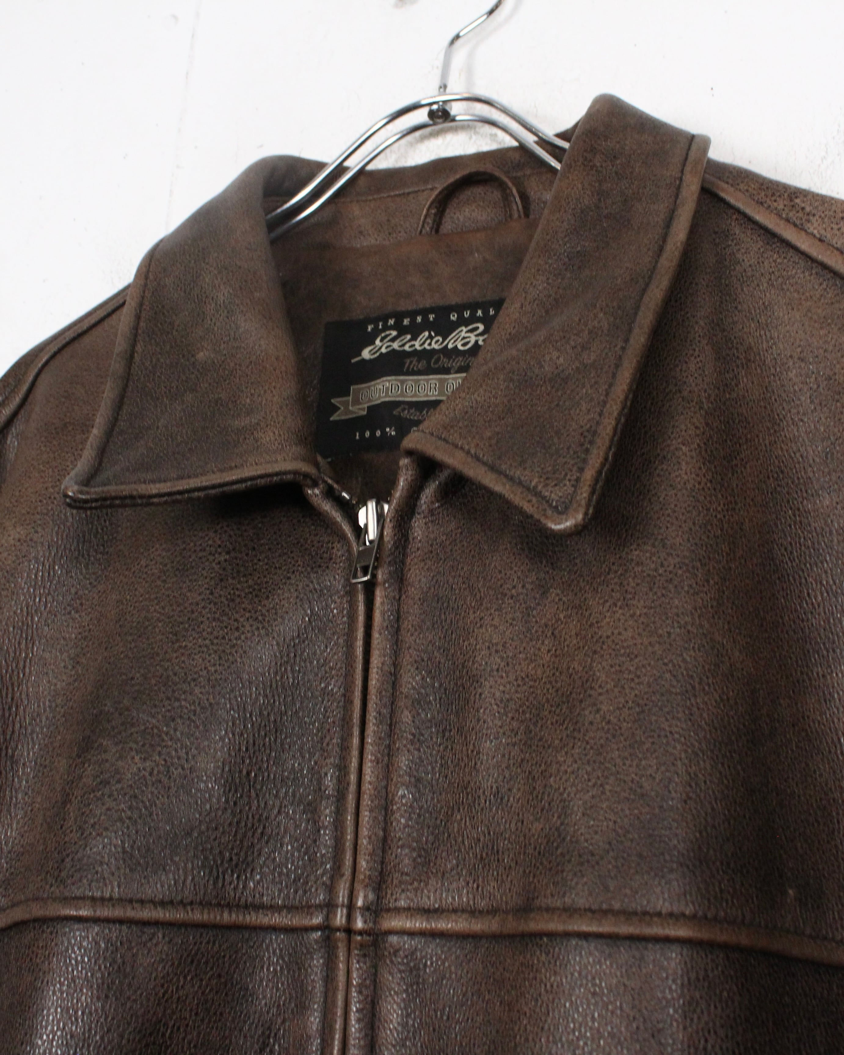 美品✨90's Eddie Bauer カウレザージャケット　A-2 S 茶色 90年代〜 Eddie Bauer エディーバウアー ヌバックレザージャケット