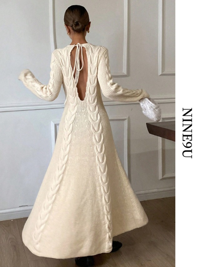 back-open flare knit one-piece【NINE-S0022】
