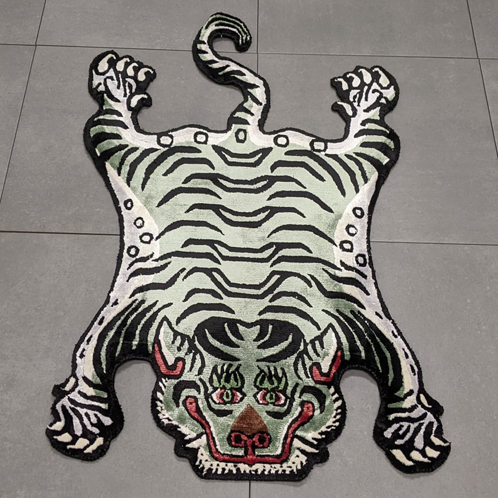 Tibetan Tiger Rug (Sサイズ シルク フォレストグリーン 056) チベタン
