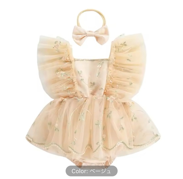 即納flower tulle rompers＆flower tulle band②点set　一部お取り寄せ