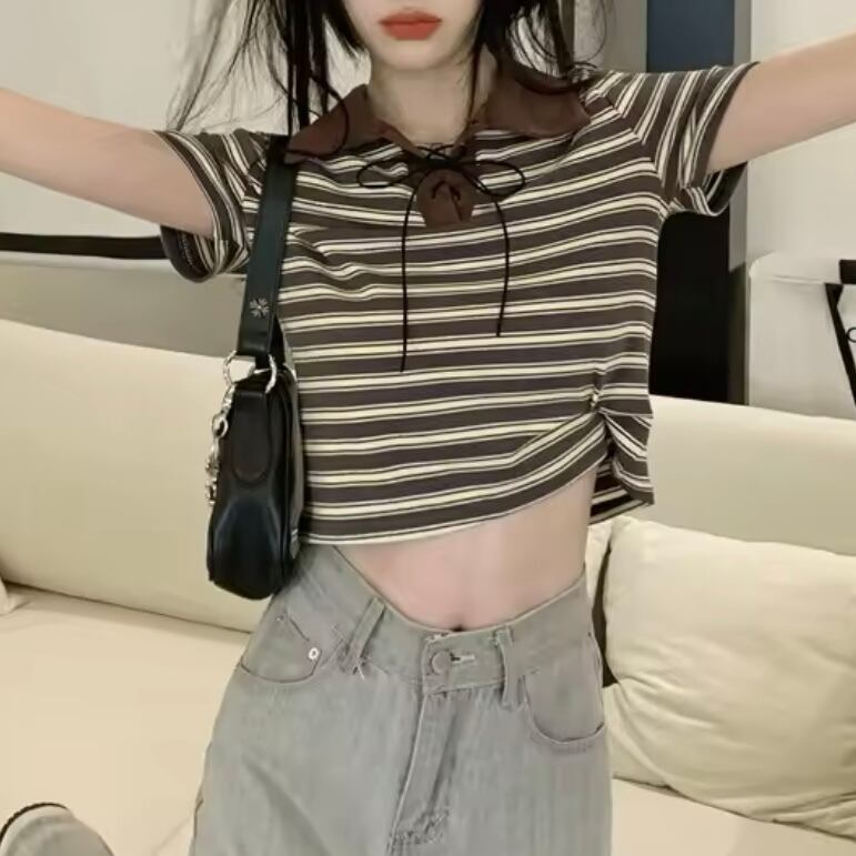 リボンボーダーポロシャツ