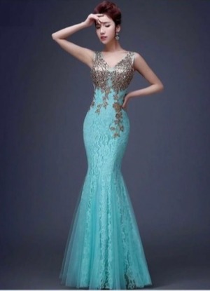 ★送料無料★11号（L)☆胸元装飾レースマーメイドドレス(OPN2847)