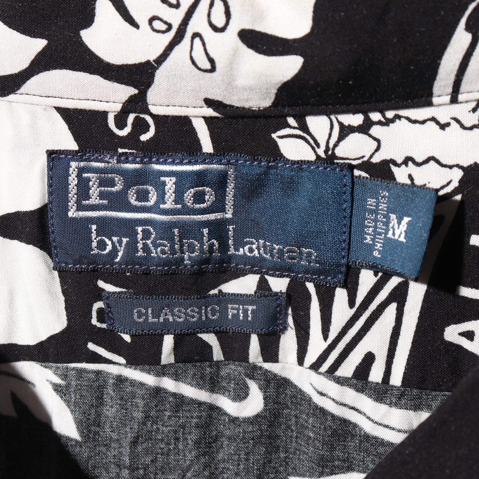 極美品 M レーヨン 総柄 黒 ポロラルフローレン 半袖開襟シャツ アロハ  