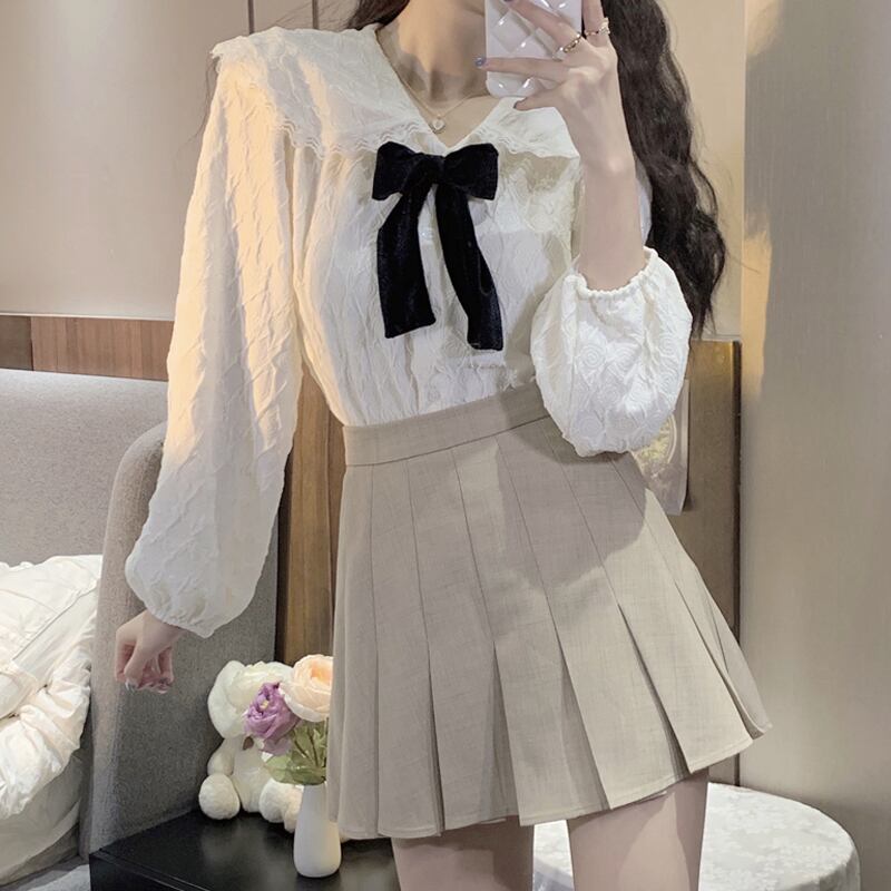 ホワイトカラーシャツ スプリングオータムトップス ロング 春物 秋物 スーパーモール45762648641