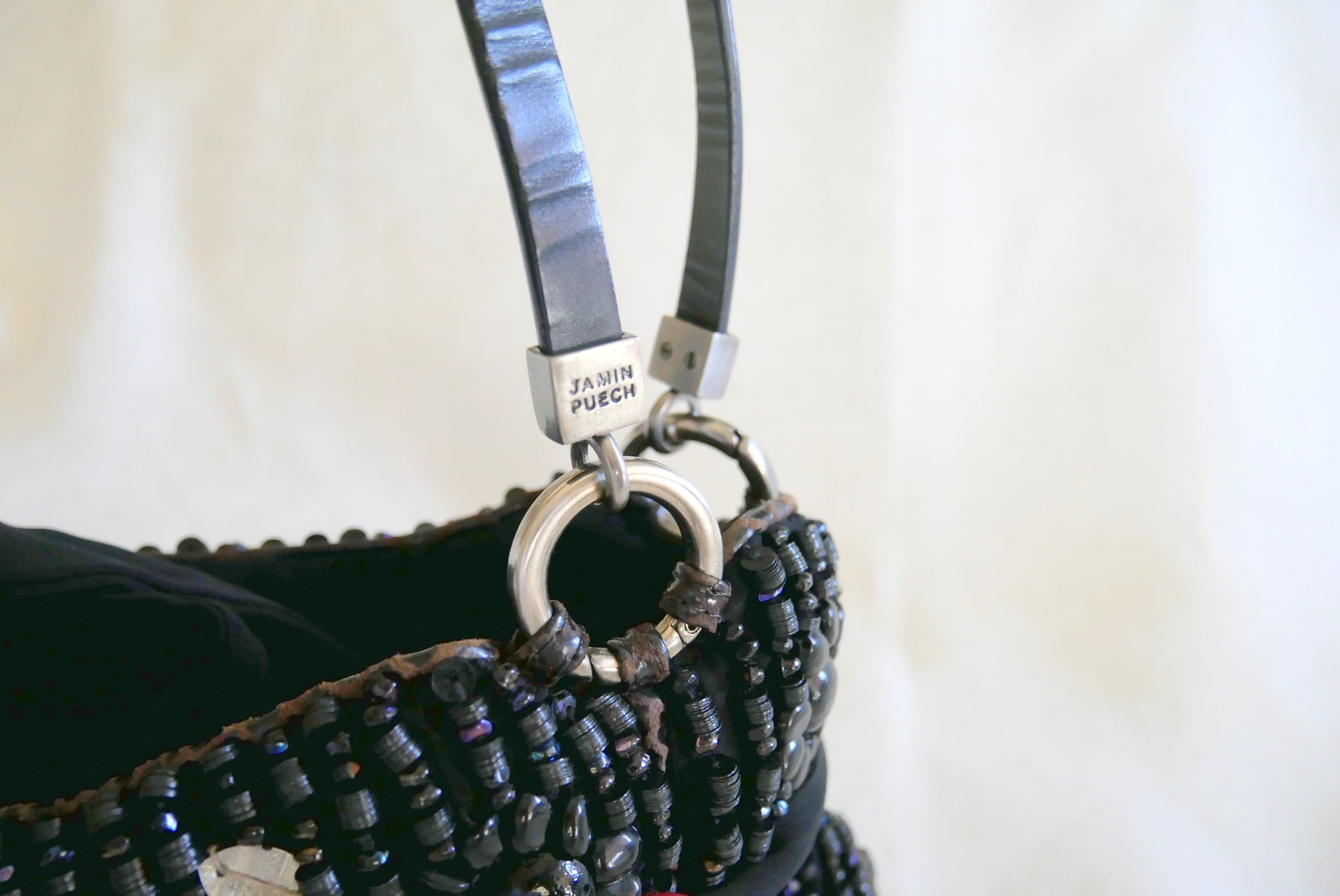 Jamin Puech Paris】黒フローラルモチーフビーズ飾り ハンドバッグ