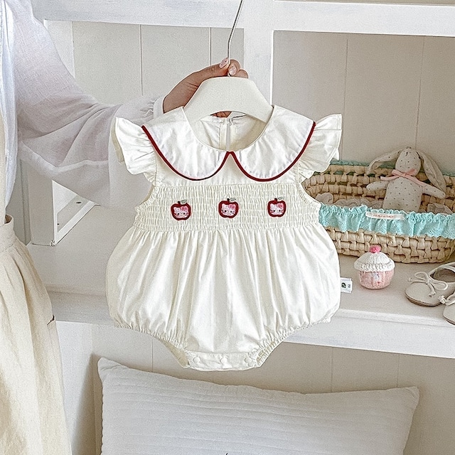 【BABY】可愛いフリル刺繡ロンパース