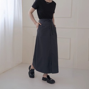 waist ribbon front slit skirt   101531