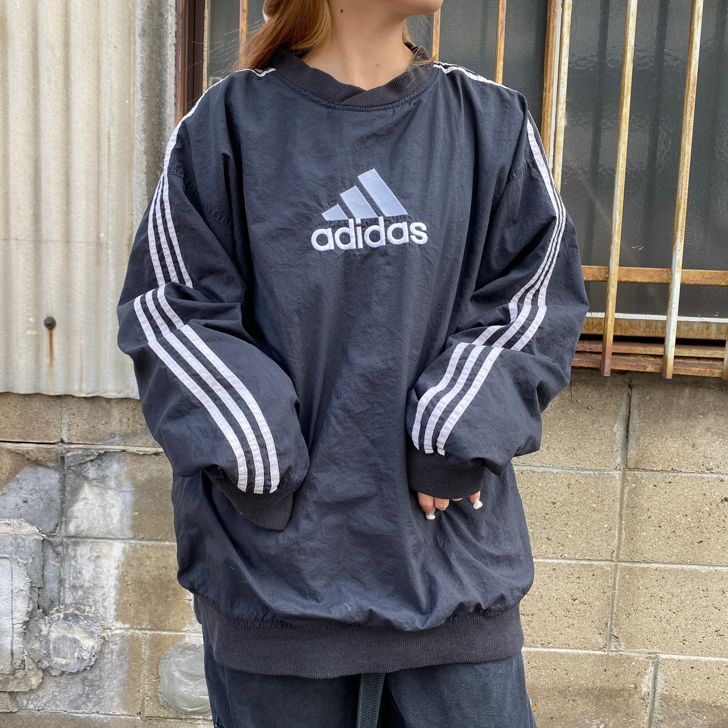 adidas アディダス ナイロンパーカー 半袖ナイロン 黒 XLサイズ