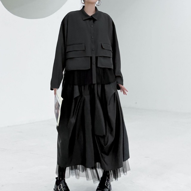 パッチポケット 長袖 クロップド シャツ 2color BL0528