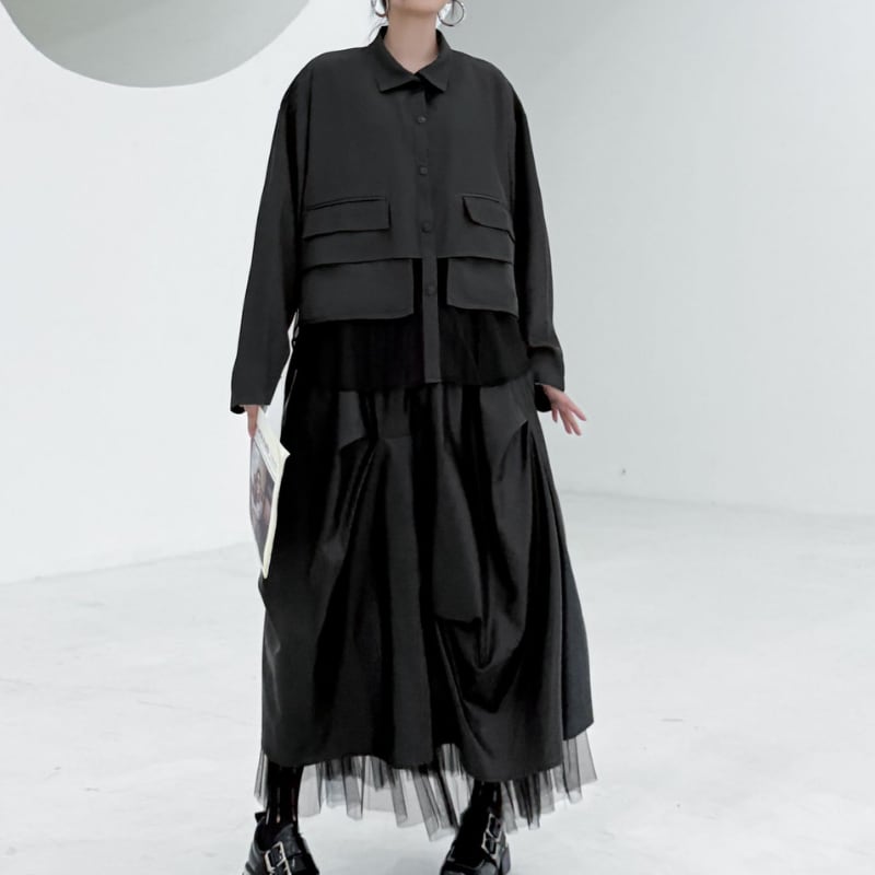 パッチポケット 長袖 クロップド シャツ 2color BL0528