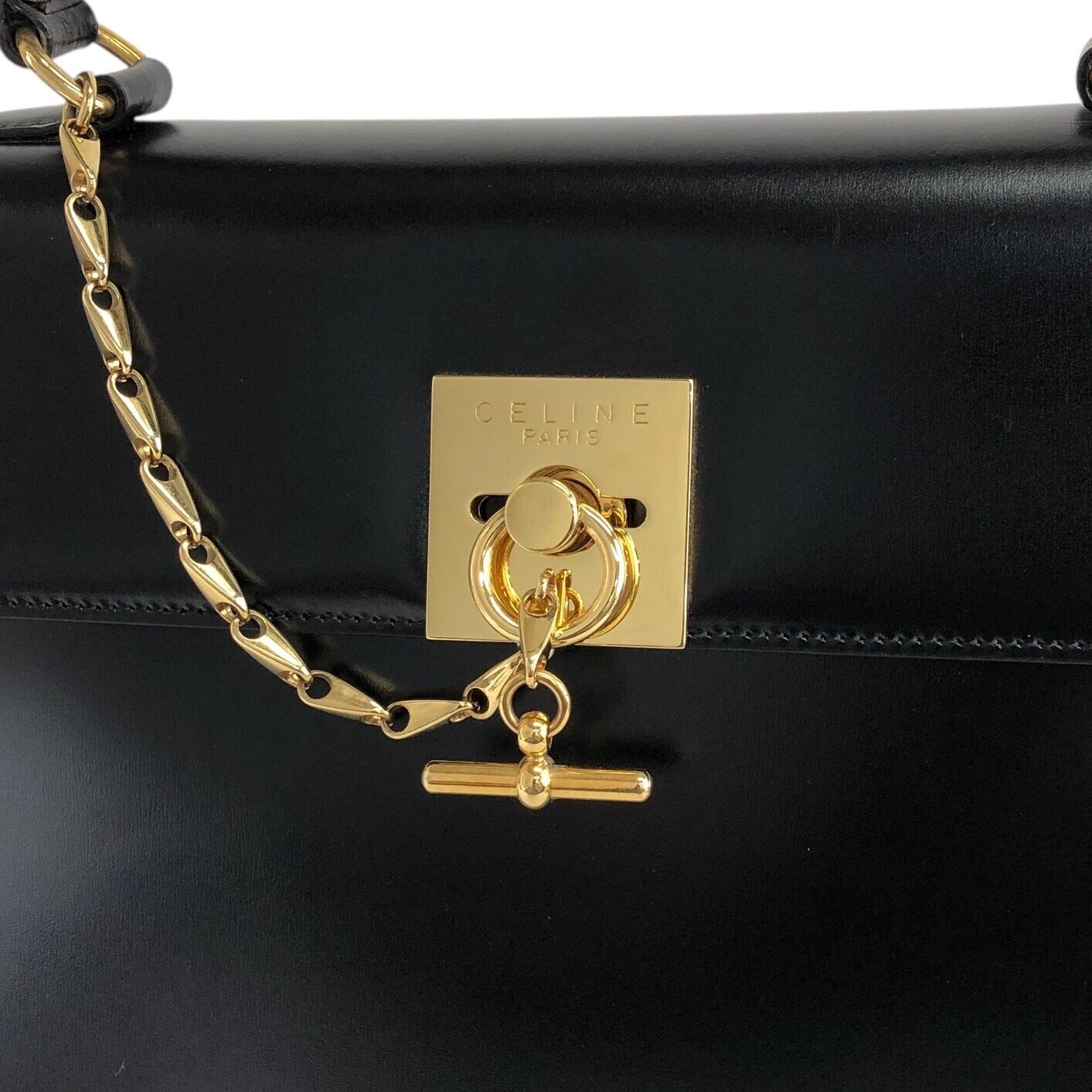CELINE セリーヌ ハンドバッグ ブラック ガンチーニ チェーン レザー