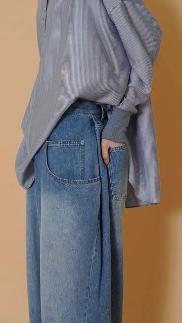 CYAN TOKYO ドレープPKサイドタックワイドデニムパンツ No.504359 ネイビー ブルー 36サイズ 38サイズ シアン セットアップ可能商品