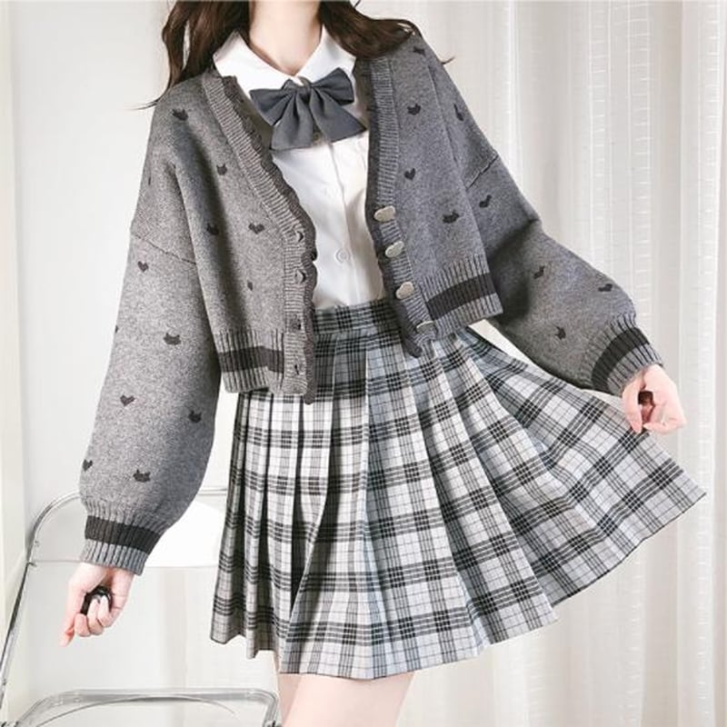 サブカル 服 地雷系 通販 Catwish ロリータ 闇かわいい カーディガン ショート丈 ハートボタン ハイウエスト 量産型 オルチャン