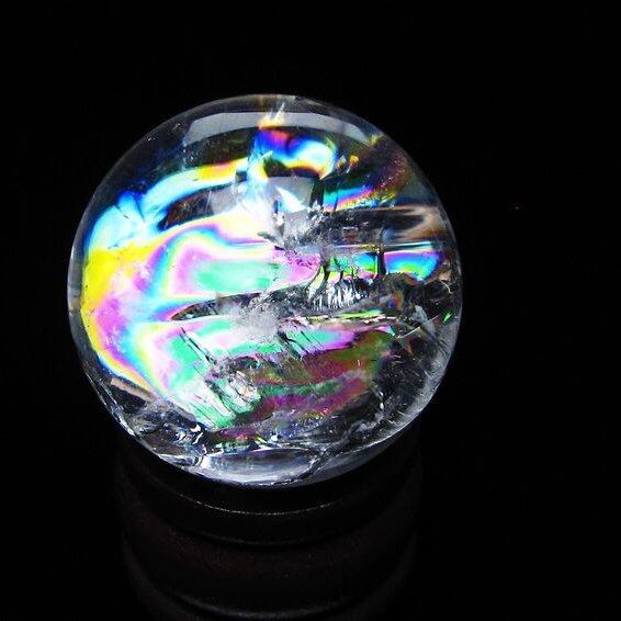 アイリスクォーツ 水晶玉 虹入り 27mm 水晶 丸玉 スフィア 置物 原石 一点物 141-8679