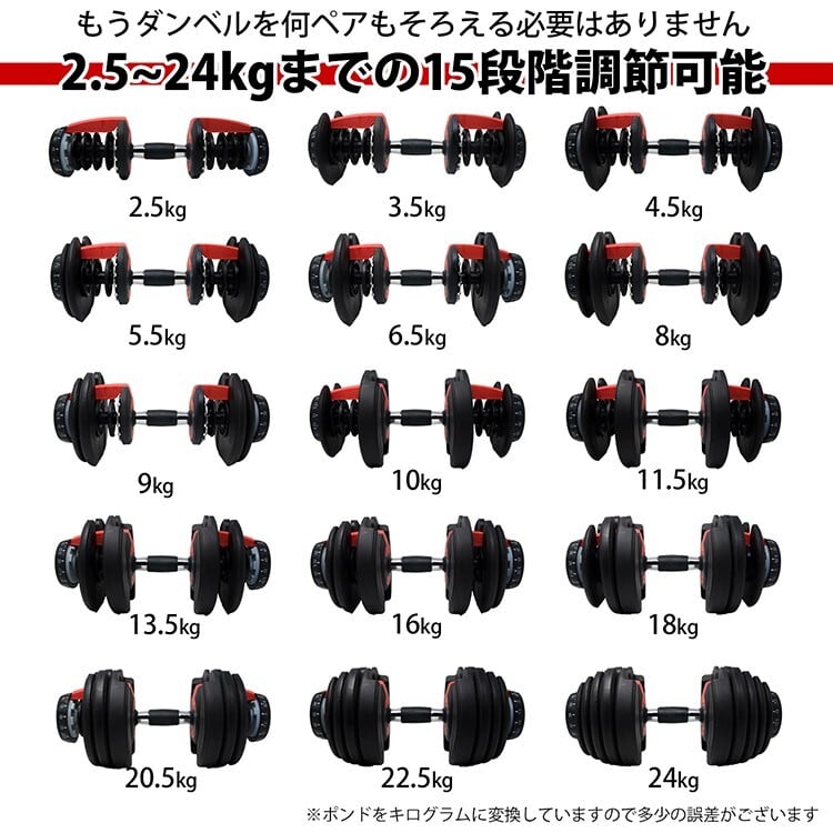 ５秒で重さが変わる 2.5～24kg 可変式ダンベル 2個セット | MRG JAPAN